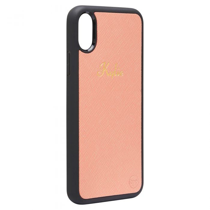 iPhone X/XS Saffiano Leather Case - Peach