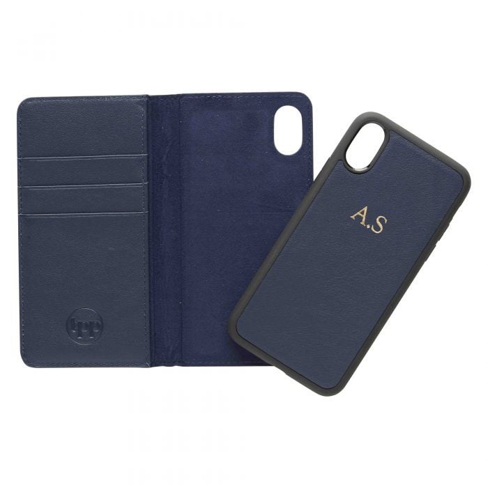 iPhone X/XS Leather Wallet Case- Blue