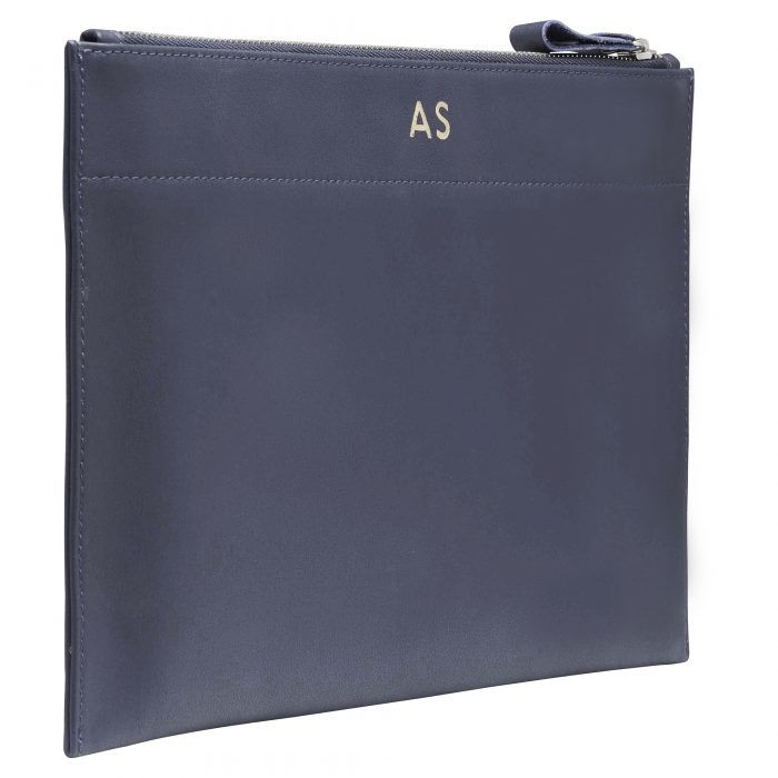 Personalised Leather Pouch Large - Blue