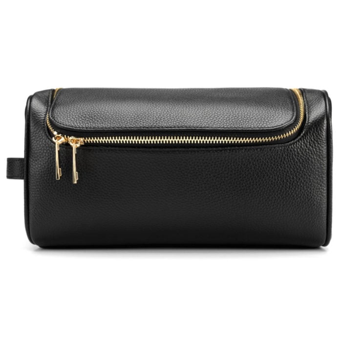 Top Zip Wash Bag- Black (Gold Hardware)