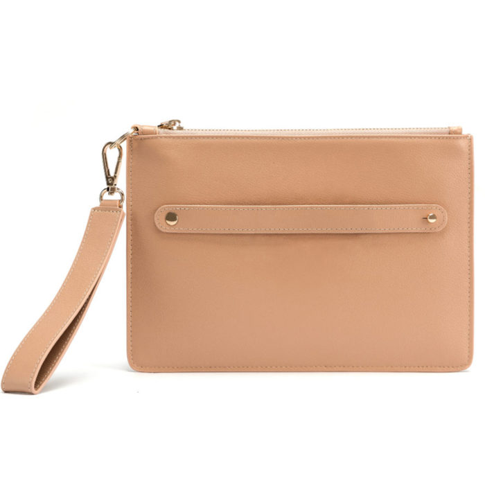 Classic Pouch with Letter Strap- Nude