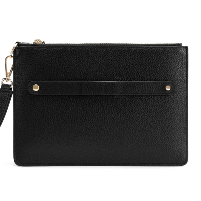 Classic Pouch with Letter Strap- Black