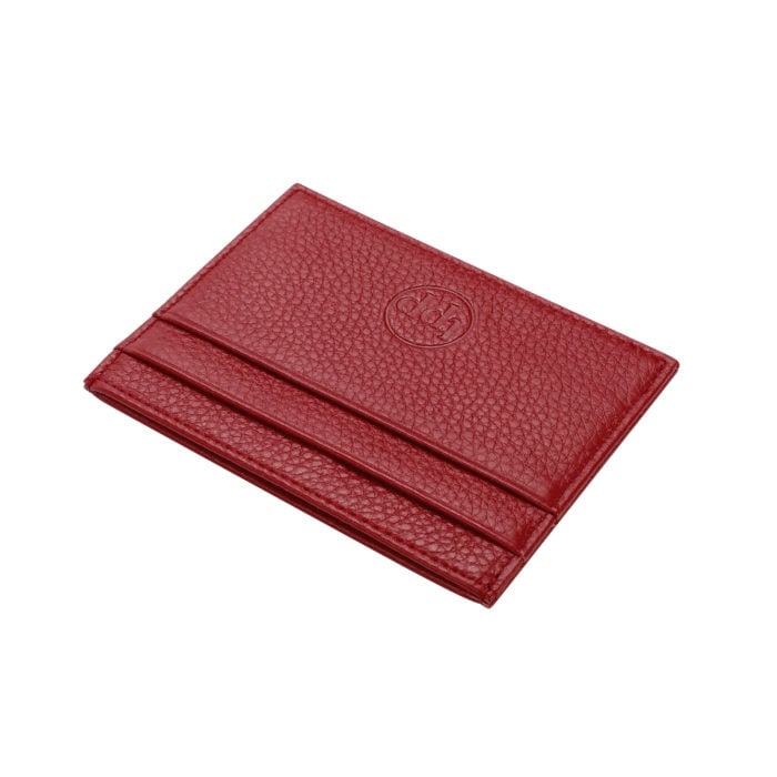 Slim Card Holder- Grained Leather Red