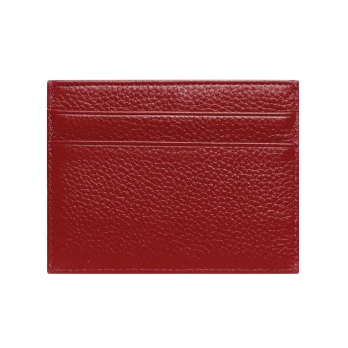 Slim Card Holder- Grained Leather Red