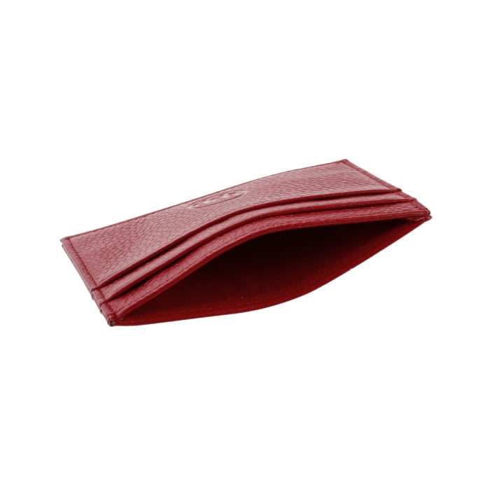 Slim Card Holder- Grained Leather Red