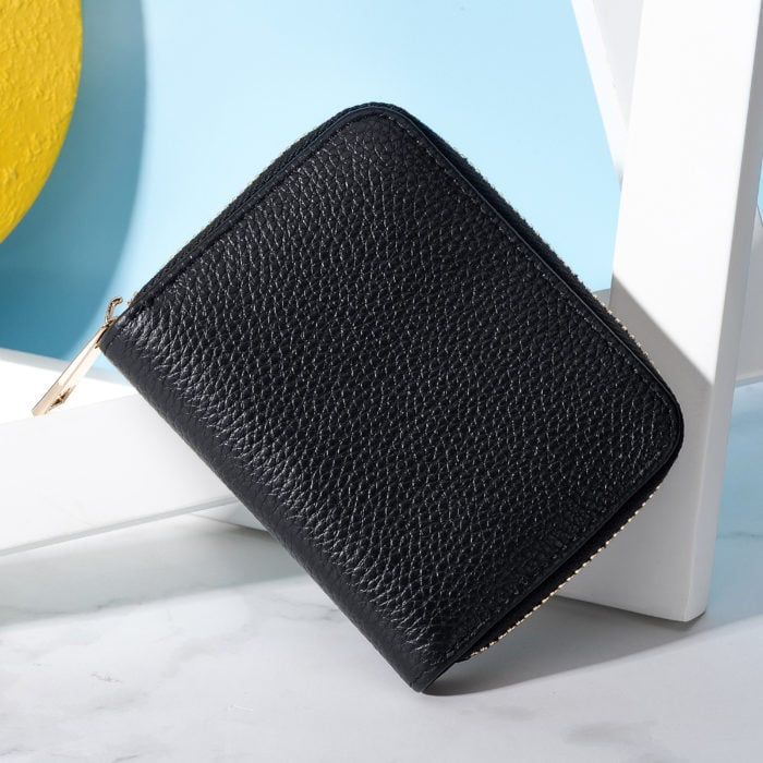 Compact Zip Wallet- Black