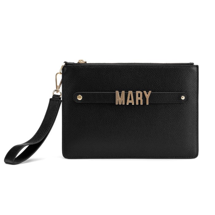 Classic Pouch with Letter Strap- Black