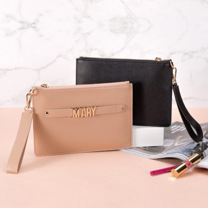 Classic Pouch with Letter Strap- Nude