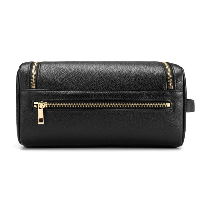 Top Zip Wash Bag- Black (Gold Hardware)