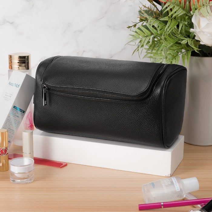 Top Zip Wash Bag- Black (Gun Metal Hardware)