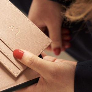 Slim Card Holder- Saffiano Taupe