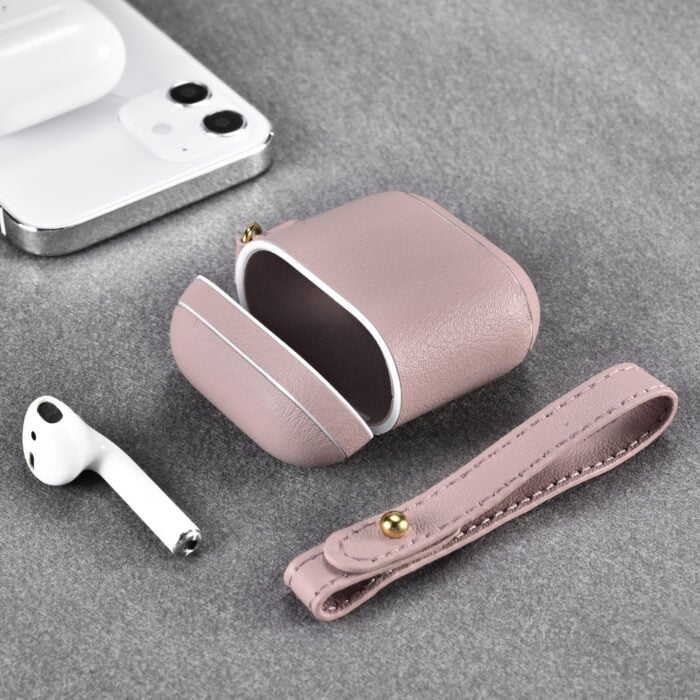 AirPods Leather Case with Strap- Blush Nude