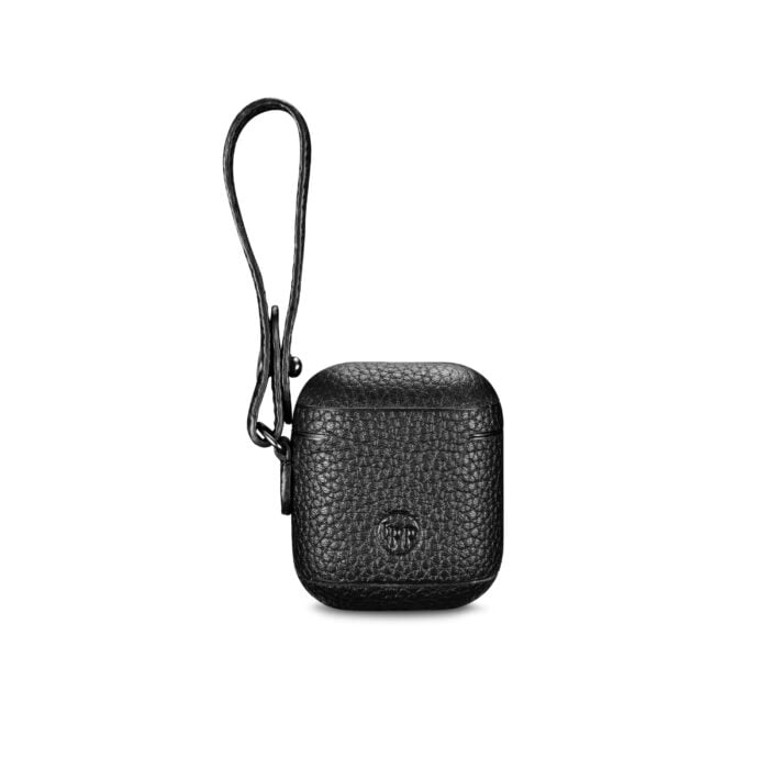 AirPods Leather Case with Strap- Grain Black