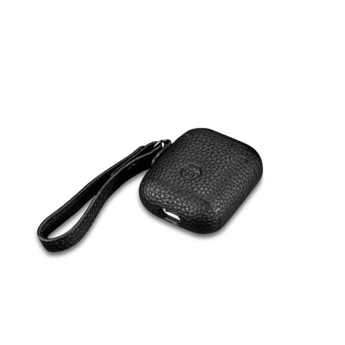 AirPods Leather Case with Strap- Grain Black