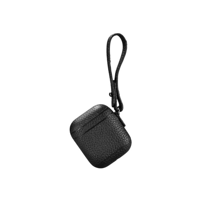 AirPods Leather Case with Strap- Grain Black