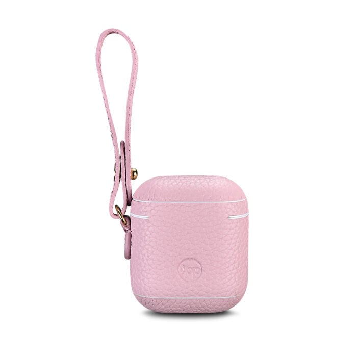 AirPods Leather Case with Strap- Grain Pink