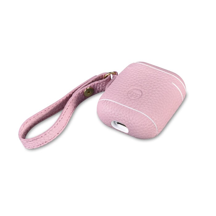 AirPods Leather Case with Strap- Grain Pink