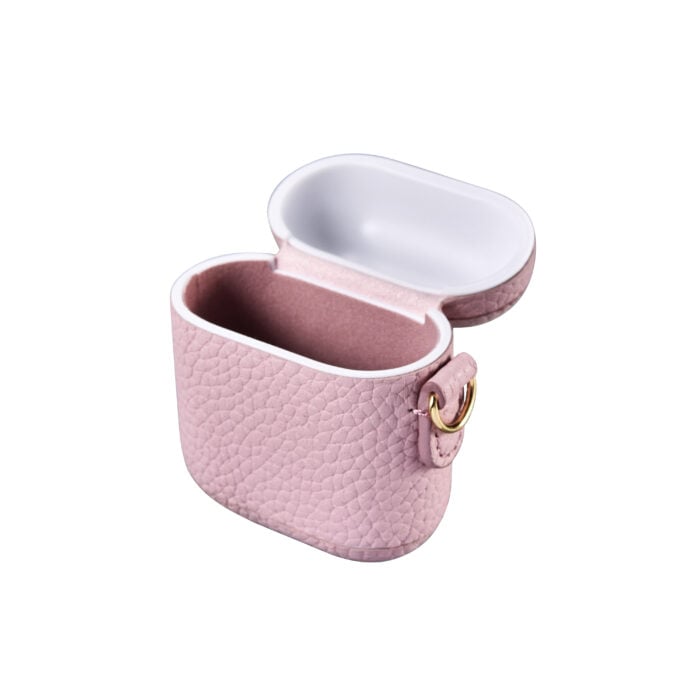 AirPods Leather Case with Strap- Grain Pink