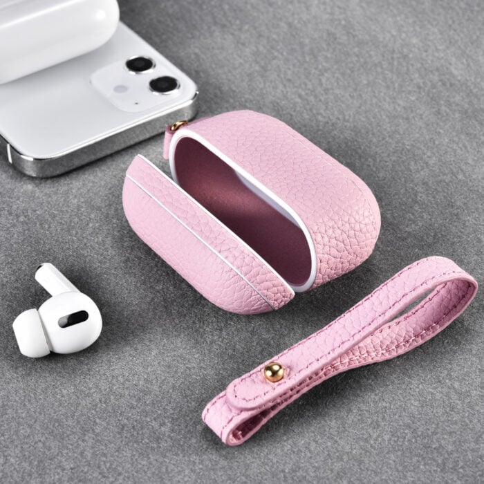 AirPods Pro Leather Case with Strap- Grain Pink