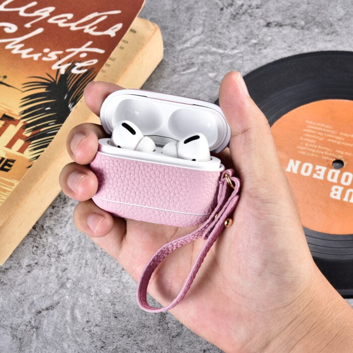 AirPods Pro Leather Case with Strap- Grain Pink