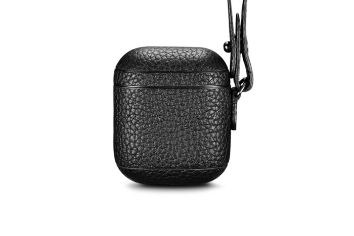 AirPods Leather Case with Strap- Grain Black