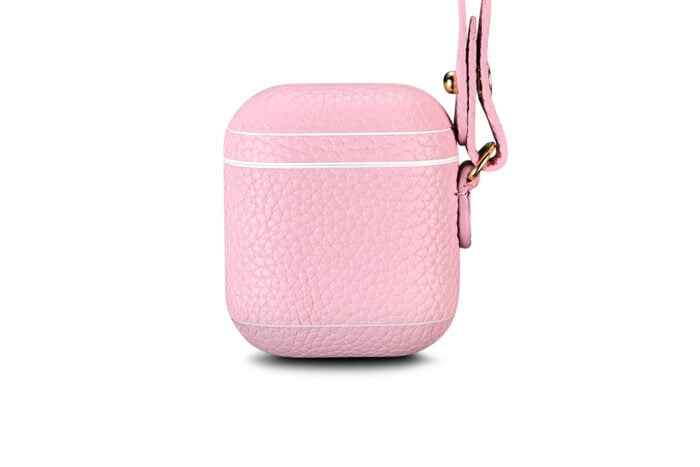 AirPods Leather Case with Strap- Grain Pink