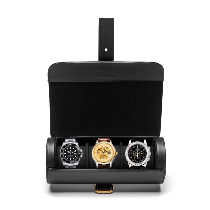 3 Watch Case- Black (Gold Hardware)