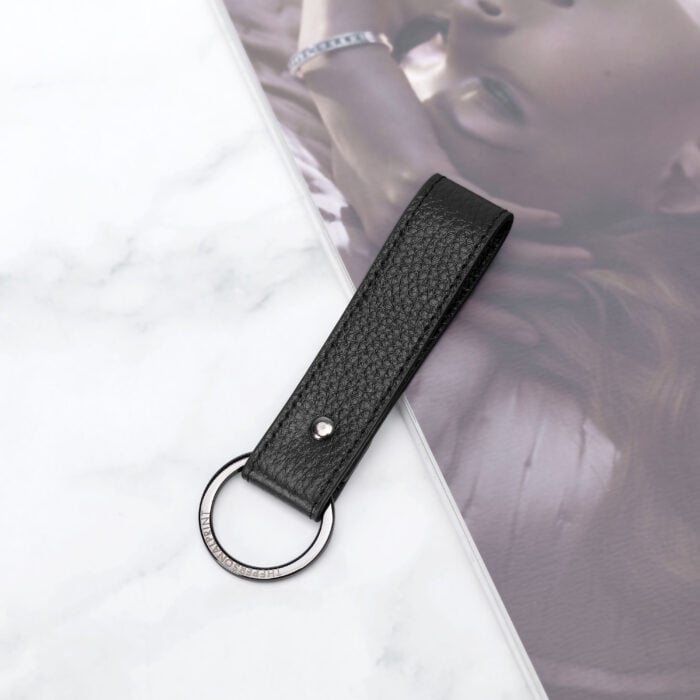 Leather Keychain- Black (Gun Metal Hardware)