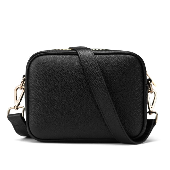 Cross Body Bag with Letter Strap- Black