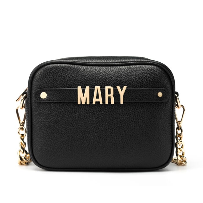 Cross Body Bag with Letter Strap- Black