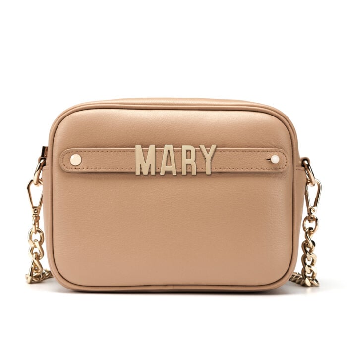 Cross Body Bag with Letter Strap- Nude