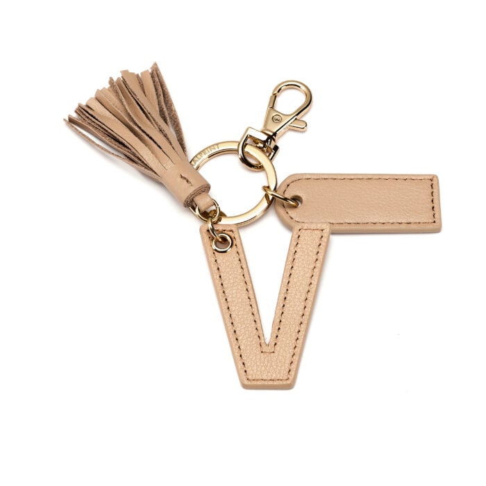 Letter V Keychain- Nude