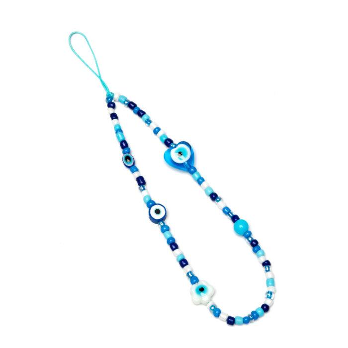 Beaded Phone Charm- Yeux Bleus