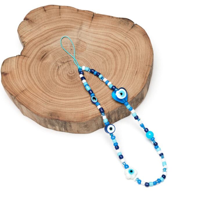 Beaded Phone Charm- Yeux Bleus