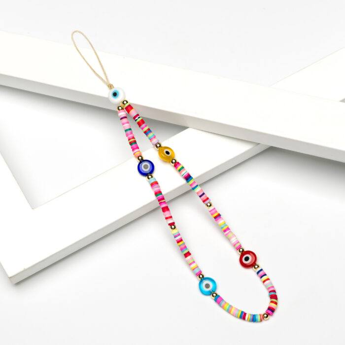 Beaded Phone Charm- Yeux Arc En Ciel