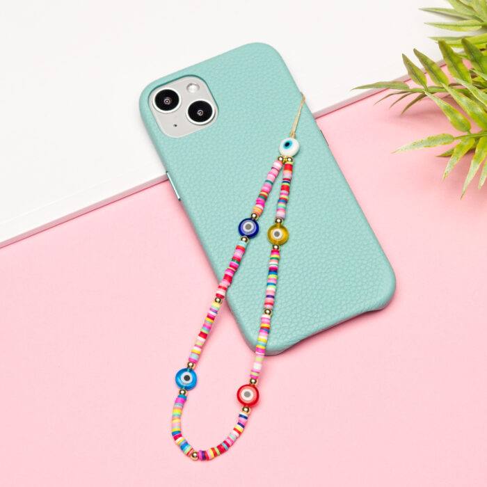 Beaded Phone Charm- Yeux Arc En Ciel