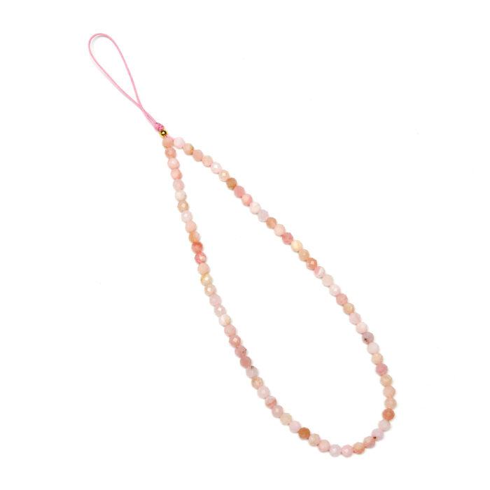 Crystal Beaded Phone Charm- Pink Opal