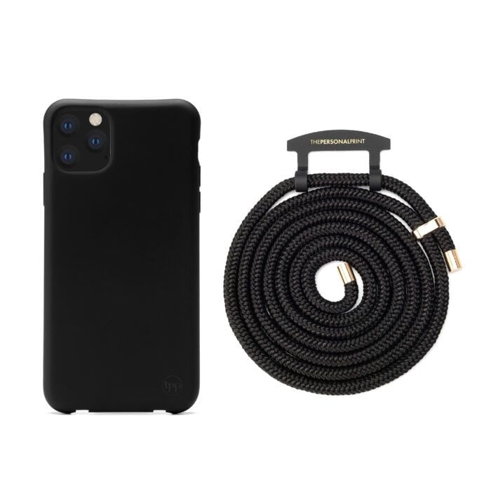 Cross Body Phone Strap (CORD)- Black (Gold Hardware)