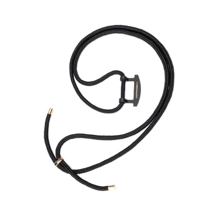 Cross Body Phone Strap (CORD)- Black (Gold Hardware)