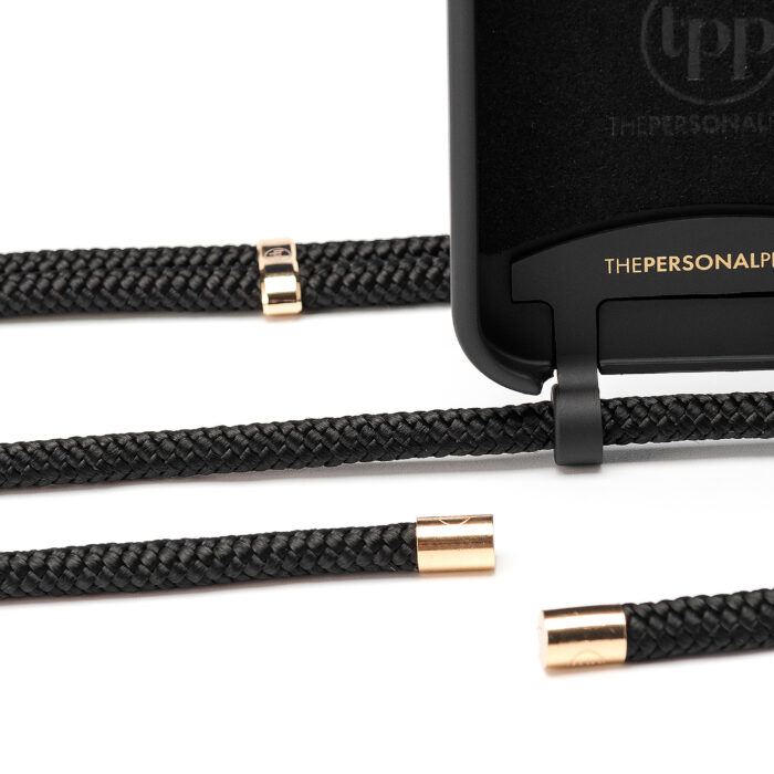 Cross Body Phone Strap (CORD)- Black (Gold Hardware)