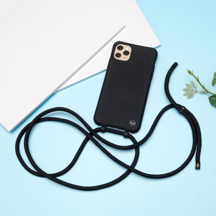 Cross Body Phone Strap (CORD)- Black (Black Hardware)