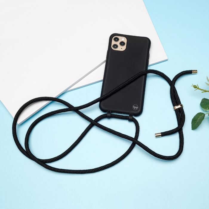 Cross Body Phone Strap (CORD)- Black (Gold Hardware)