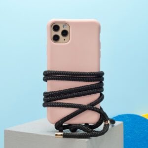 Cross Body Phone Strap (CORD)- Black (Gold Hardware)