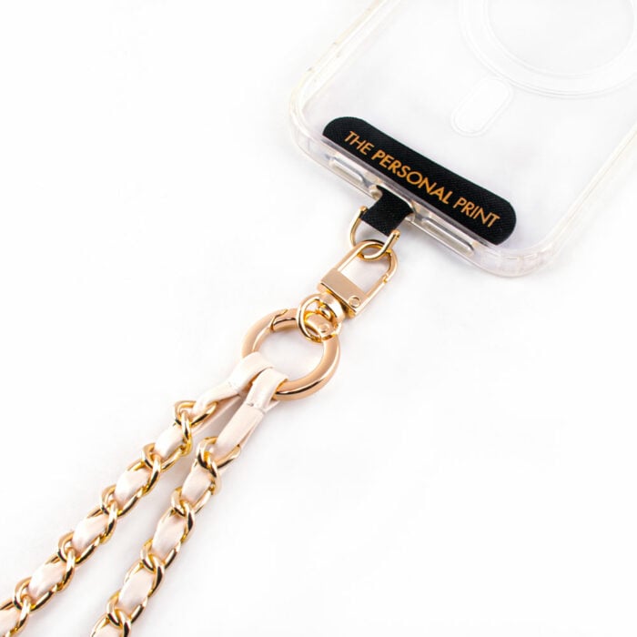 Universal Cross Body Phone Strap- Leather Biege/Gold