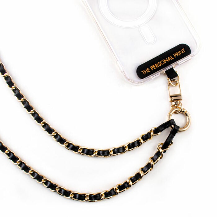 Universal Wrist Phone Strap- Leather Black/Gold