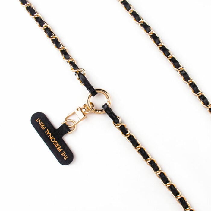 Universal Cross Body Phone Strap- Leather Black/Gold